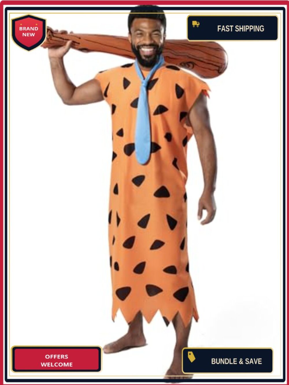 Men's Caveman Costume Set Tunic Tie & Inflatable Bat Halloween